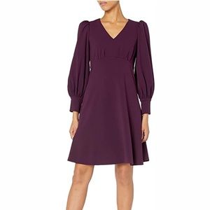 Calvin Klein Women's Long Sleeve V-Neck A-line Dress